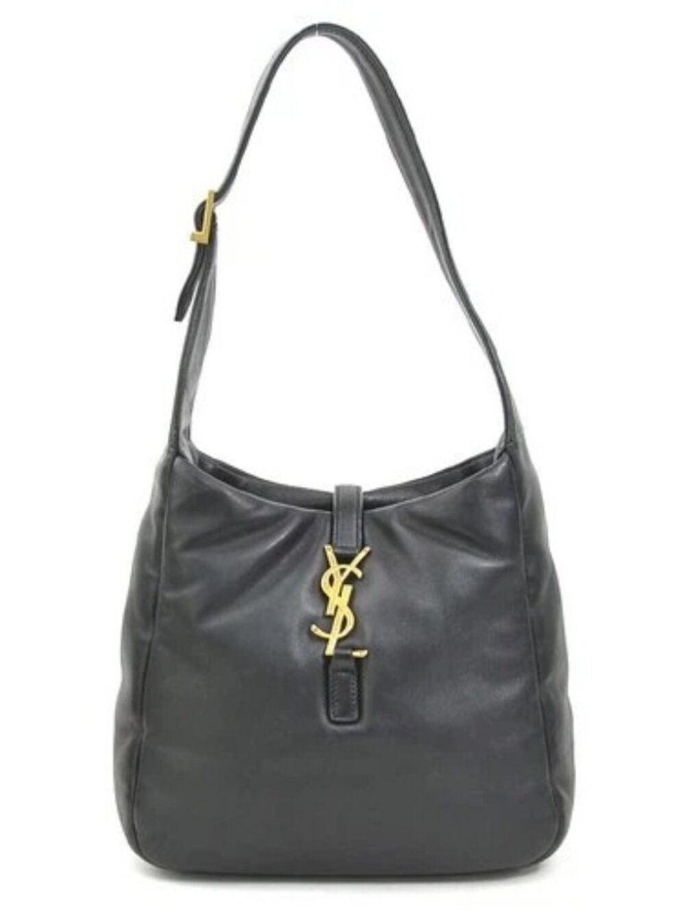 Auth SAINT LAURENT Le 5 A 7 Small Shoulder Bag Black Leather/Goldtone - 90277k